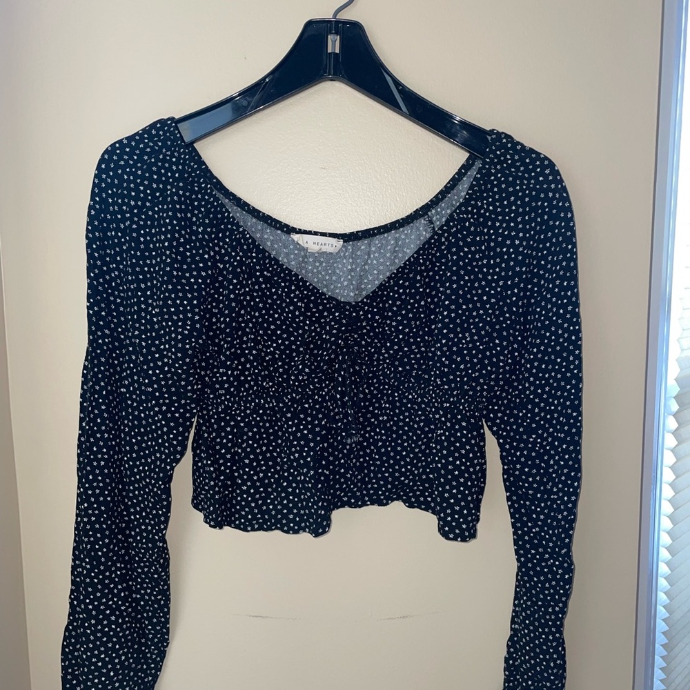 Black and White Ruched Crop Blouse